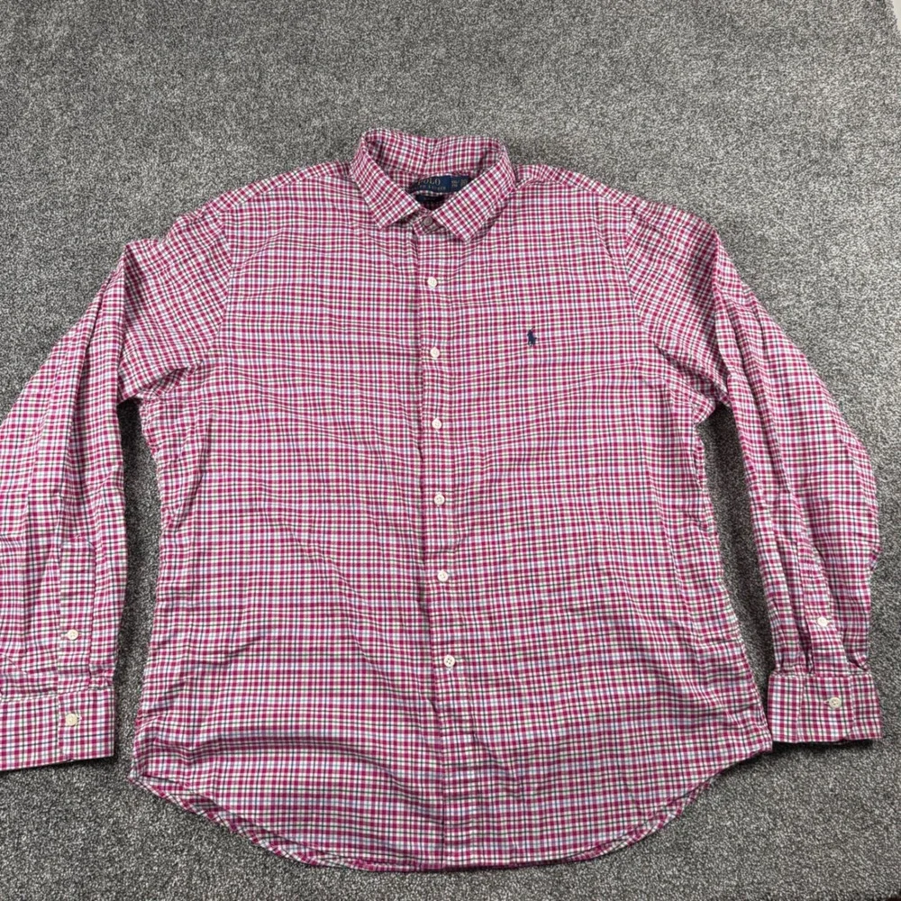 Polo Ralph Lauren Button Down Men's XXL Magenta Plaid Slim Fit Long Sleeve Shirt